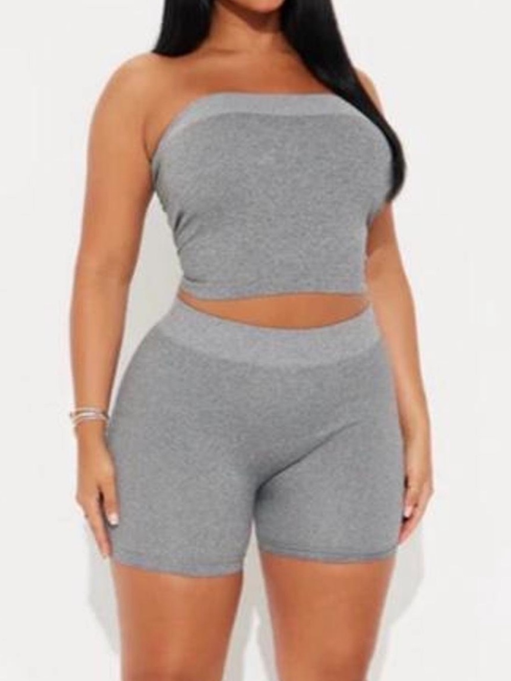 🤍New Fashion Nova Off Duty Seamless Tube Top Biker Short Set🤍